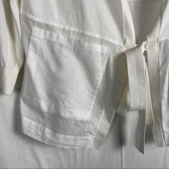 TSE 100% Cotton White L/S Front Tie Cardigan Sweater - Picture 5 of 12